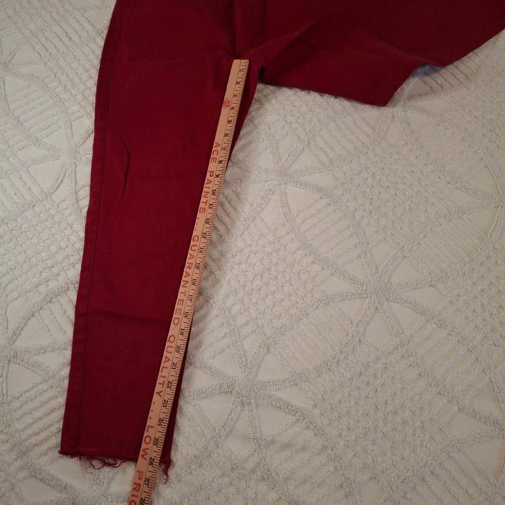 Loft Womens 12/31 The Skinny Jeans Red Raw Hem Stretch Denim‎ Pants
